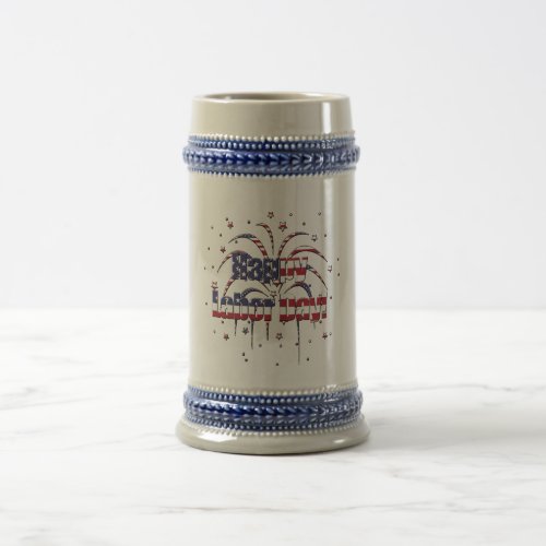Patriotic Red White and Blue Happy Labor Day Beer Stein