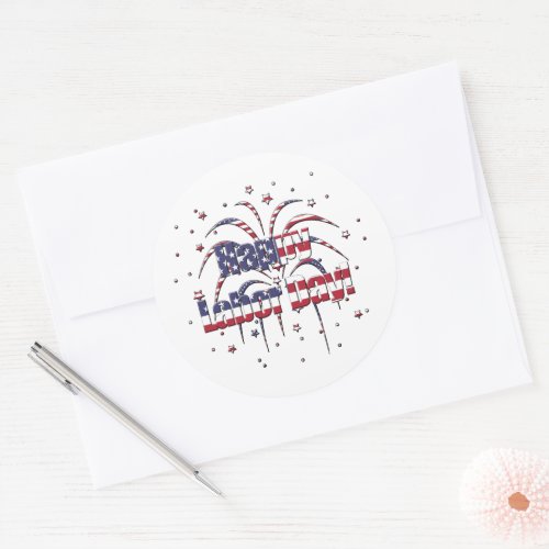 Patriotic Red White and Blue Happy Labor Day Classic Round Sticker