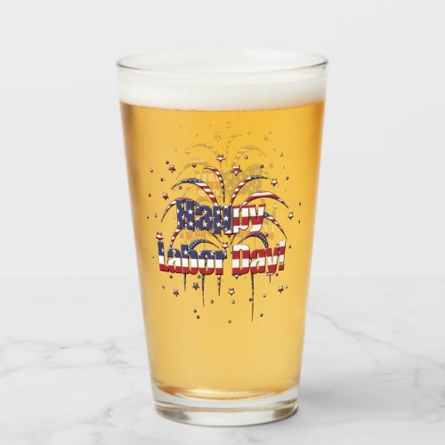 Patriotic Red White and Blue Happy Labor Day Glass