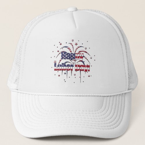 Patriotic Red White and Blue Happy Labor Day Trucker Hat