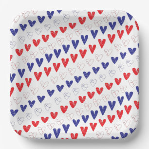 Patriotic Red, White and Blue Hearts Paper Plates