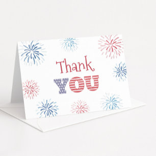 Patriotic Red White and Blue July Birthday  Letterpress Thank You Card