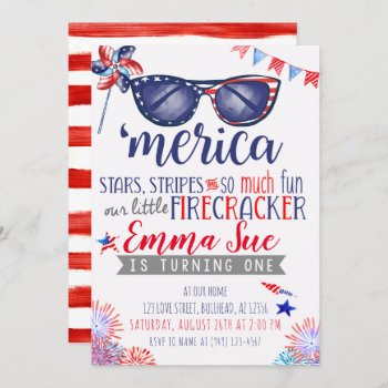 Patriotic Red White And Blue Little Firecracker Invitation by EmmaSueBowtique at Zazzle