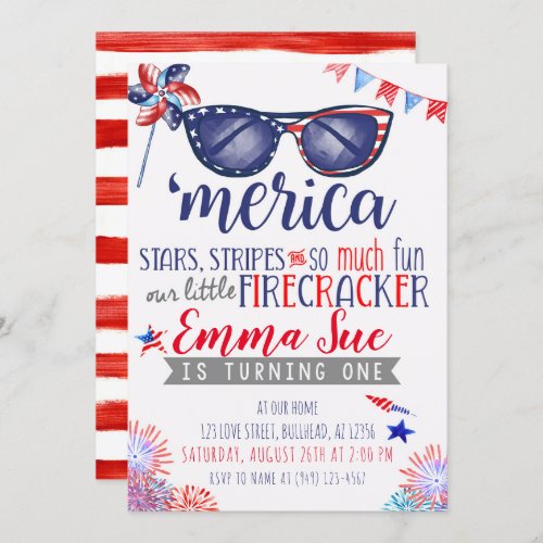 Patriotic Red White and Blue Little Firecracker Invitation