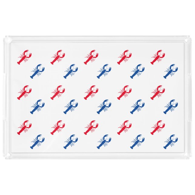 Patriotic Red white and blue lobster pattern Acrylic Tray (Front)