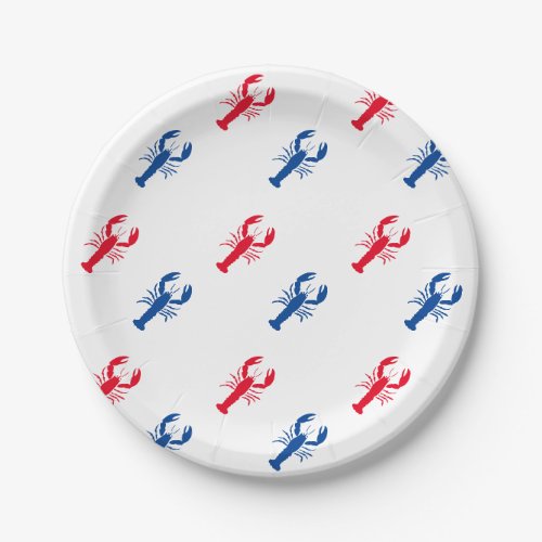 Patriotic Red white and blue lobster pattern Paper Plates
