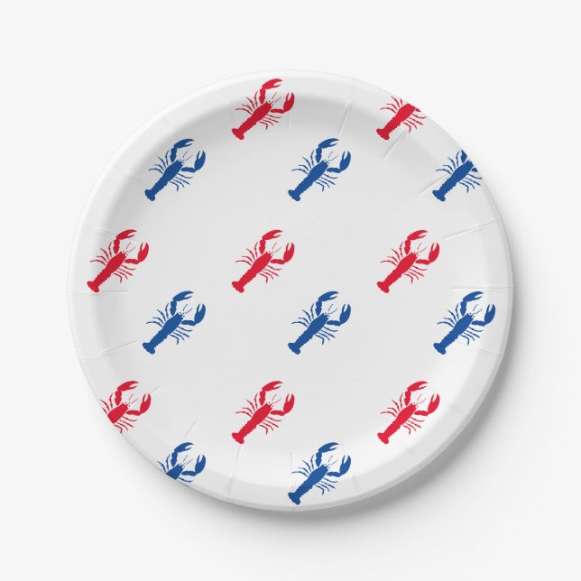 Patriotic Red white and blue lobster pattern Paper Plates (Front)