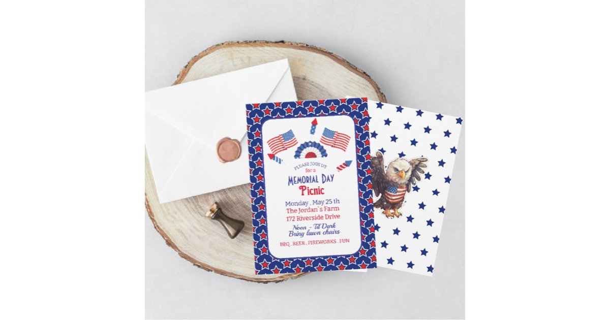 Patriotic Red White and Blue Memorial Day Picnic Invitation | Zazzle