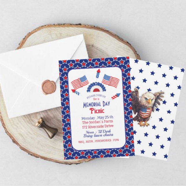 Patriotic Red White and Blue Memorial Day Picnic  Invitation (Creator Uploaded)