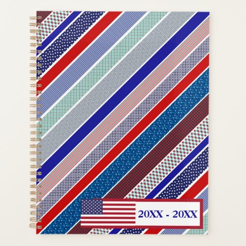 Patriotic Red White and Blue Patterned Stripes Planner