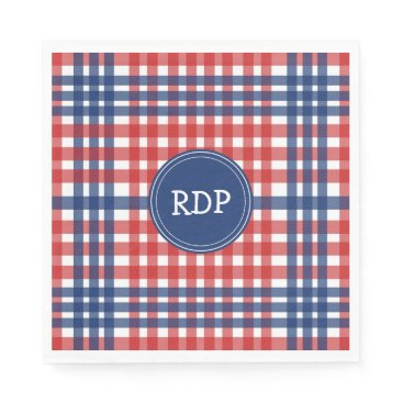 Patriotic Red White and Blue Plaid Custom Paper Napkin Patriotic Red White and Blue Plaid Custom Paper Napkin