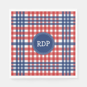 Patriotic Red White and Blue Plaid Custom Paper Napkins