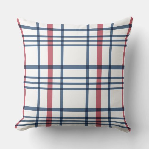 Patriotic Red White and Blue Plaid Reversible Throw Pillow