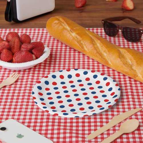Patriotic Red White and Blue Polka Dots Paper Plates