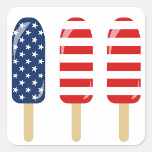 Patriotic Red White and Blue Popsicle with stars Square Sticker