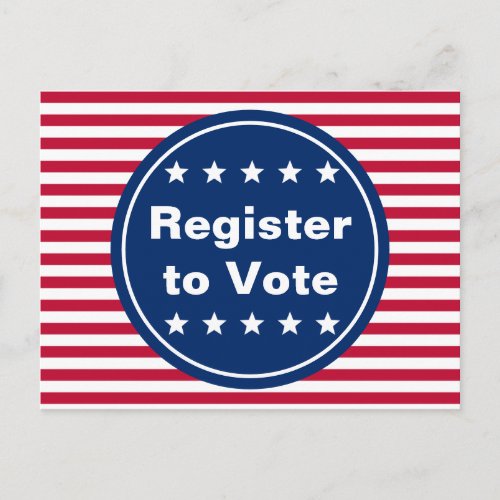 Patriotic  Red White and Blue Register to Vote Postcard