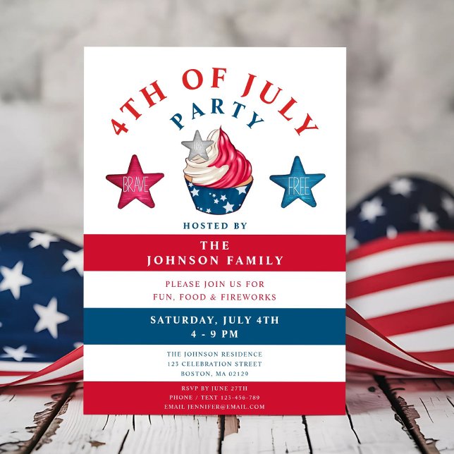 Patriotic Red White And Blue Stars 4th Of July Invitation (Creator Uploaded)