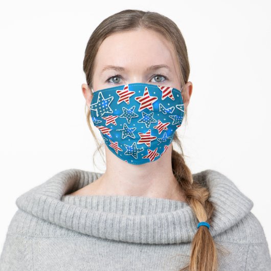 Patriotic Red White And Blue Stars Adult Cloth Face Mask (Worn)