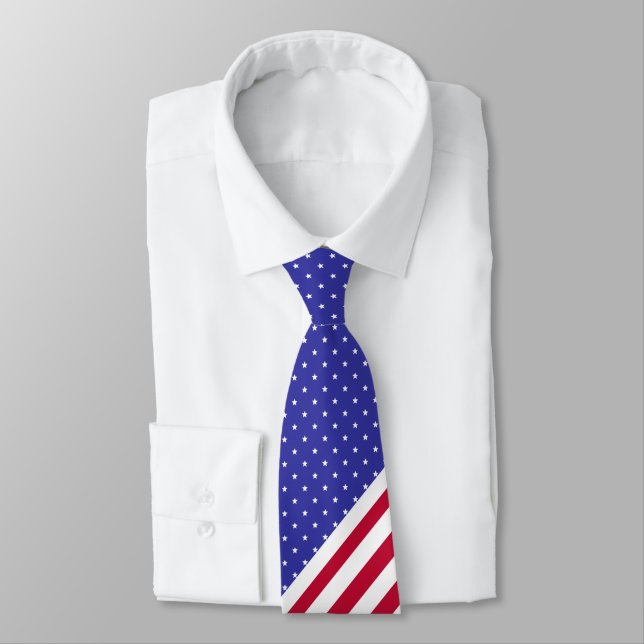 Patriotic Red White and Blue Stars and Stripes Neck Tie (Tied)