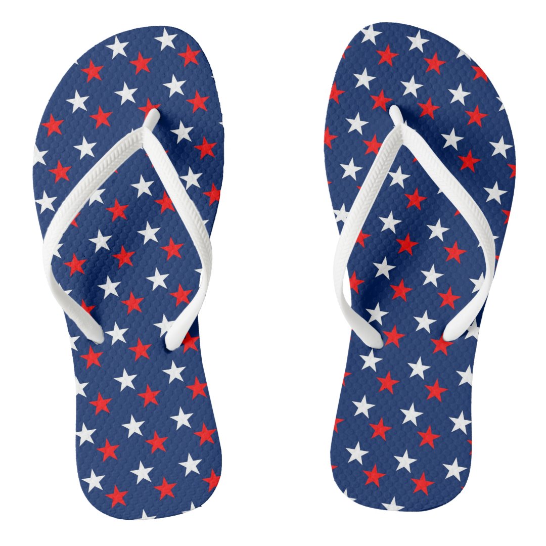Patriotic Red White and Blue Stars Flip Flops | Zazzle