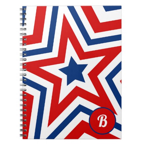 Patriotic Red White and Blue Stars Monogrammmed Notebook