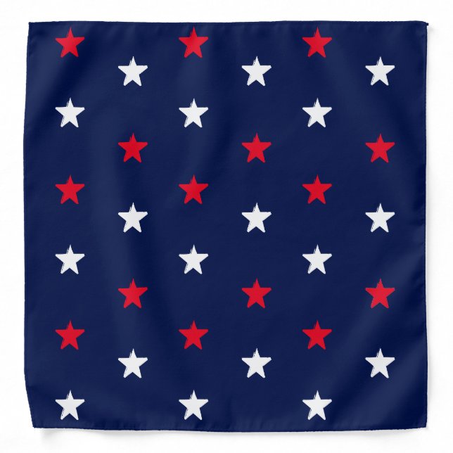 Patriotic red white and blue stars pattern bandana (Front)
