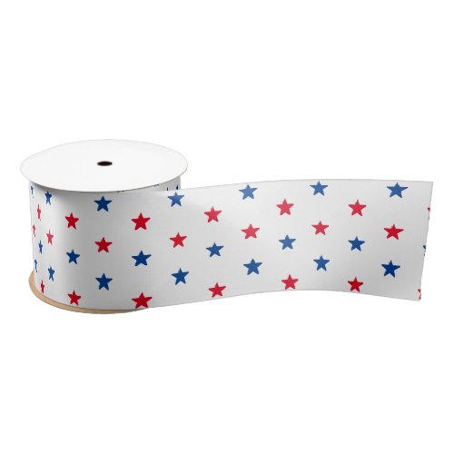 Patriotic red white and blue stars pattern satin ribbon