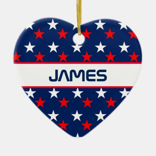 Patriotic Red White and Blue Stars Personalized Ceramic Ornament