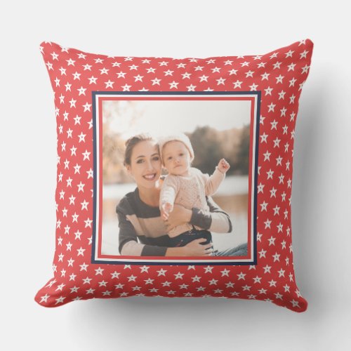 Patriotic Red White and Blue Stars with Photo Outdoor Pillow