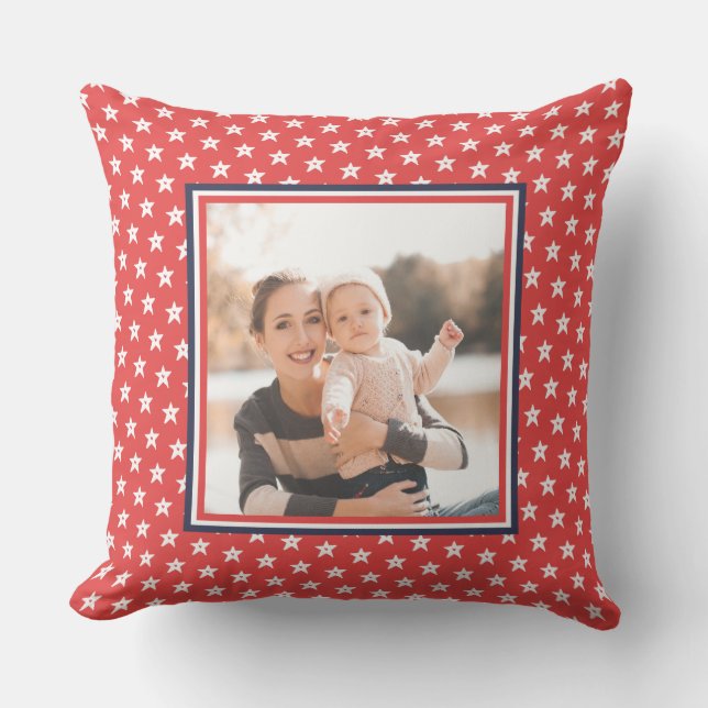 Patriotic Red, White, and Blue Stars with Photo Outdoor Pillow (Front)