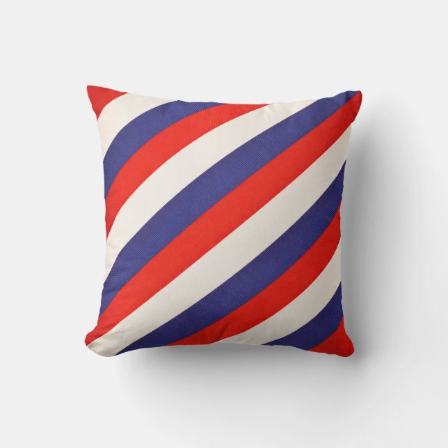 Patriotic Red White and Blue Striped Throw Pillow (Front)
