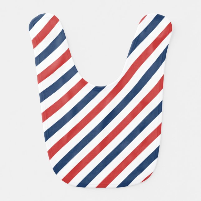 Patriotic Red White and Blue Stripes Baby Bib (Front)