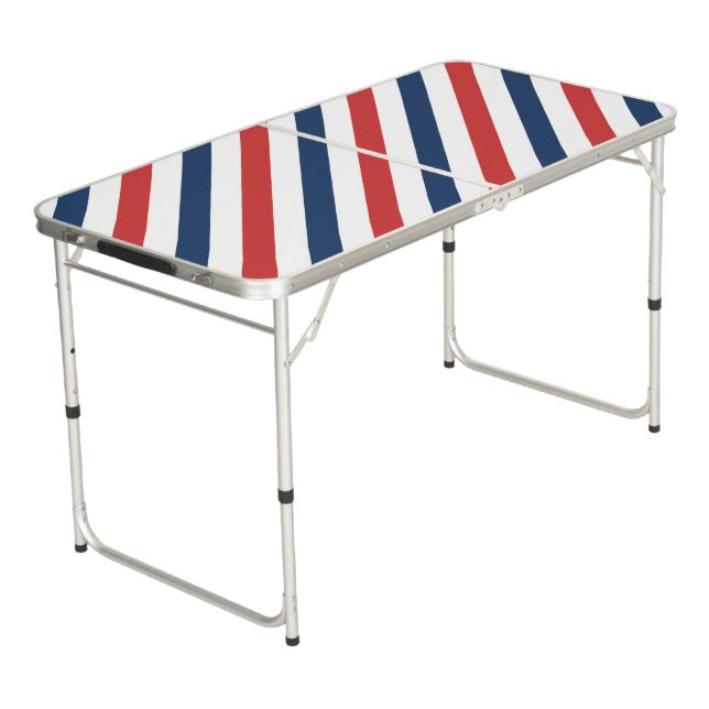 Patriotic Red White and Blue Stripes Beer Pong Table (Angled)