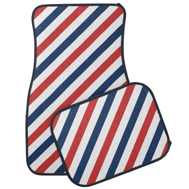 Patriotic Red White and Blue Stripes Car Floor Mat (Set)