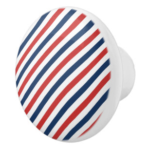 Patriotic Red White and Blue Stripes Ceramic Knob