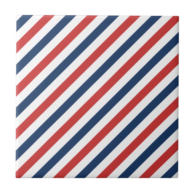 Patriotic Red White and Blue Stripes Ceramic Tile (Front)