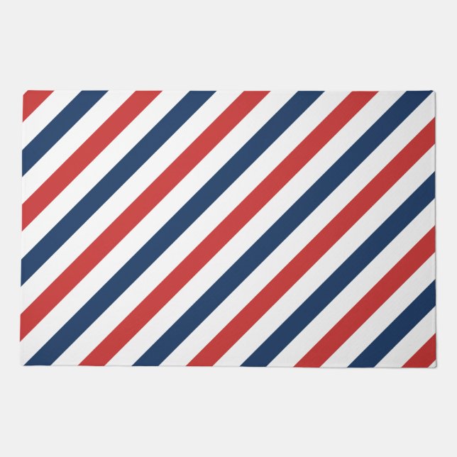 Patriotic Red White and Blue Stripes Doormat (Front)