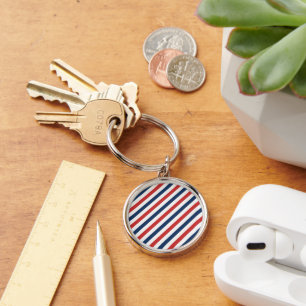 Patriotic Red White and Blue Stripes Keychain