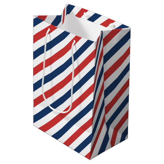 Patriotic Red White and Blue Stripes Medium Gift Bag (Front Angled)