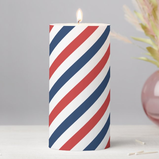 Patriotic Red White and Blue Stripes Pillar Candle (In Situ)
