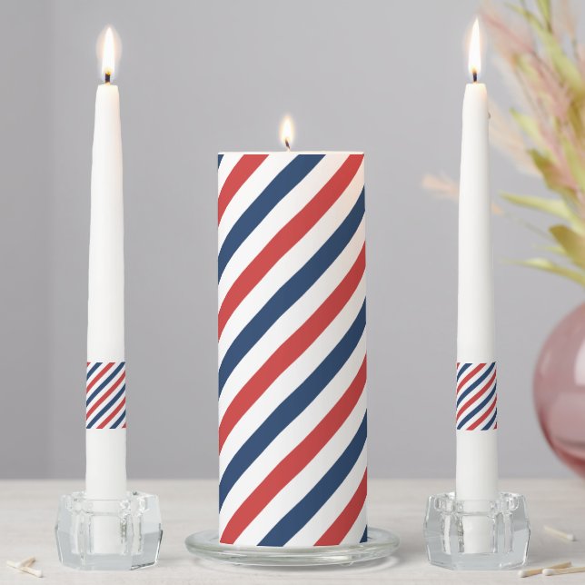 Patriotic Red White and Blue Stripes Unity Candle Set (In Situ)