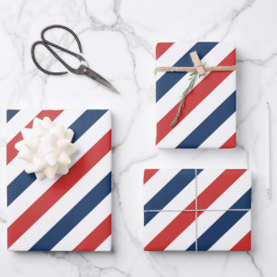 Patriotic Red White and Blue Stripes Wrapping Paper Sheets
