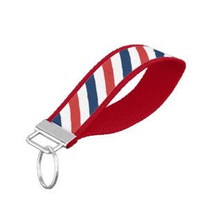 Patriotic Red White and Blue Stripes Wrist Keychain