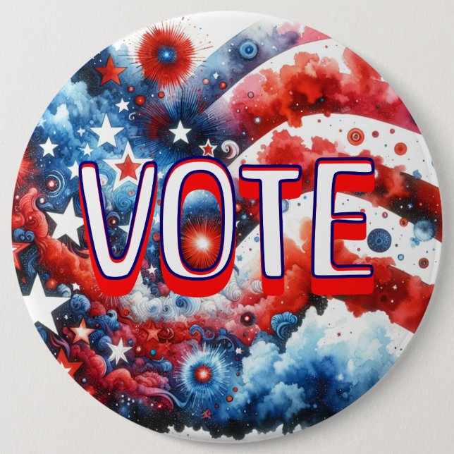  Patriotic Red, White and Blue Vote Button (Front)