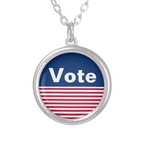 Patriotic Red White and Blue Vote Silver Plated Necklace