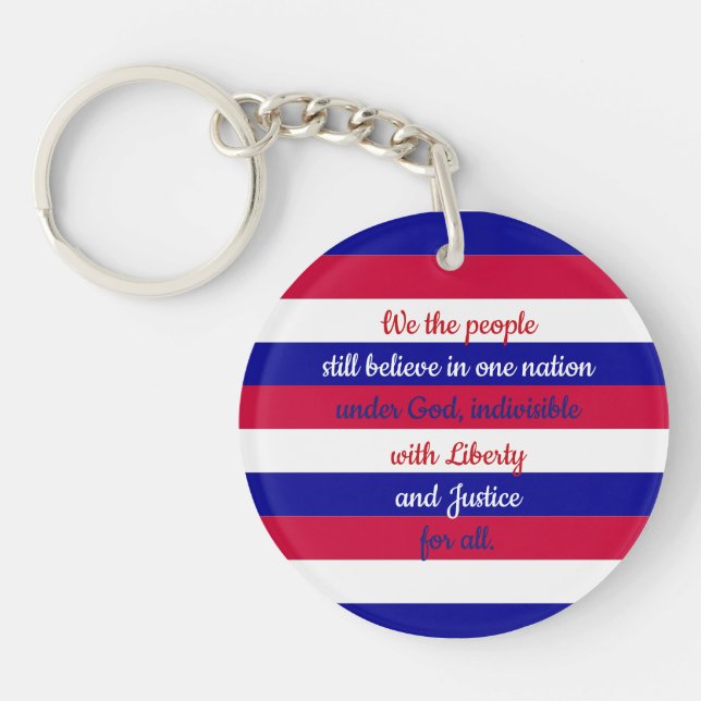 Patriotic Red White and Blue We the People Message Keychain (Front)