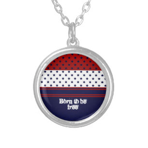 Patriotic Red, White and blue with stars Silver Plated Necklace