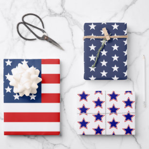 Patriotic Red White and Blue  Wrapping Paper Sheets