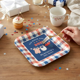 Patriotic Red White and Due Baby Shower Paper Plates