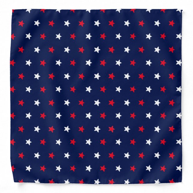 Patriotic Red  white and navy blue stars pattern Bandana (Front)